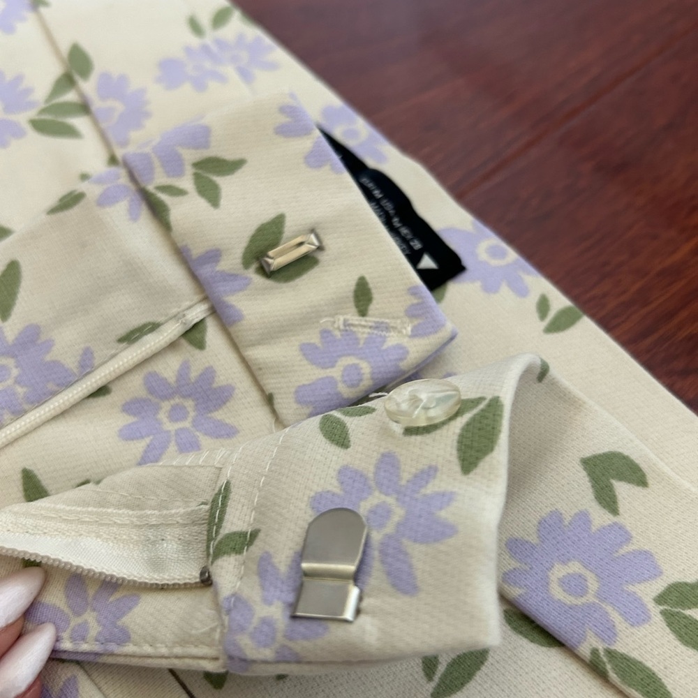 Zara Y2K Floral Purple and Cream Wide Leg Pants NWOT - Picture 4 of 8